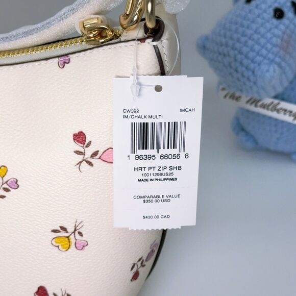 Coach CW392 Zip Top Shoulder Bag With Heart Bouquet Print Crossbody Double Strap - Picture 6 of 10